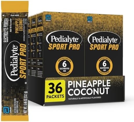 Pedialyte Sport Pro Electrolyte Powder | 6 Key Electrolytes for Muscle Support | Fast Hydration for Before, During, & After Exercise | Pineapple Coconut, 36 Powder Packets