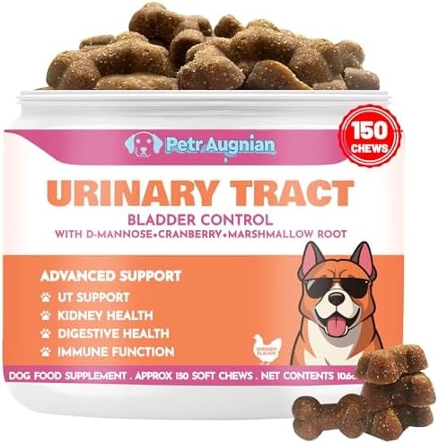 Dog Urinary Tract Supplement - Cranberry for Dogs & D-Mannose Bladder Support - Best Prevention Incontinence & Bladder Stones Support - Kidney Health Care - 150 Chicken Flavored Chews