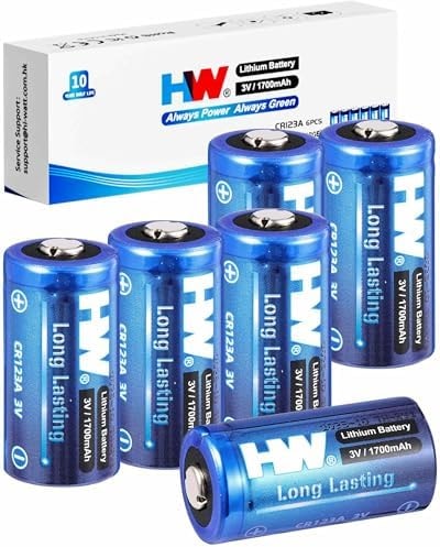 HW CR123A 3V Lithium Battery 6-Pack, 1700mAh Non-Rechargeable 123 Batteries