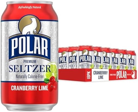 Polar Seltzer Water Cranberry Lime, 12 fl oz cans, 18 pack