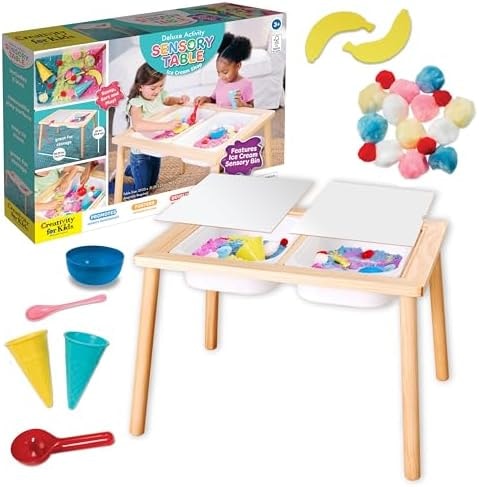 Creativity for Kids Deluxe Sensory Table: Ice Cream Shop, Activity Table for Toddlers Ages 3-5+ (Sensory Bins Included), Toddler Sensory Table, Kids Art Table with Sensory Toys