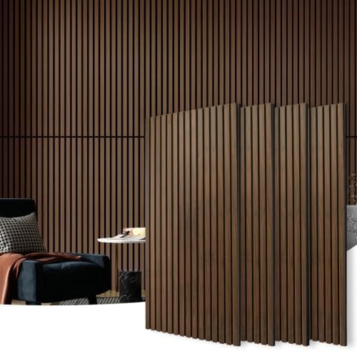 Art3d 4-Pack 3D Fluted Wood Sound Absorbing Slat Wall Panel, Dark Walnut