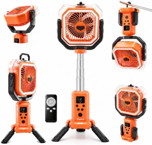 Saker Camping Misting Fan Portable with Stand, Light & Remote 20000mAh