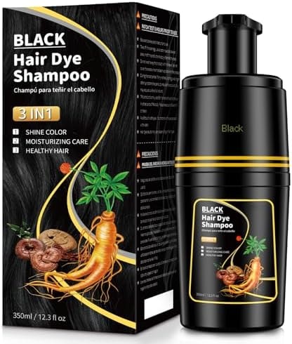 IIIMEIDU Black Hair dye Shampoo 3 in 1, Natural Hair Color Shampoo for Gray Hair, Tinte Para el Cabello for Women and Men Grey Coverage, 350ml