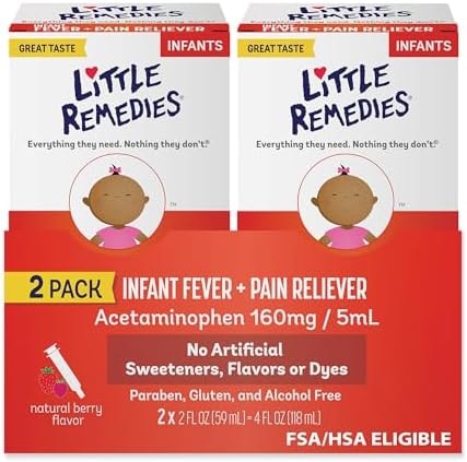Little Remedies Infant Fever & Pain Reliever with Acetaminophen, Baby Medicine with No Artificial Sweeteners, Flavors or Dyes, Natural Berry Flavor, 2 Fl Oz, Pack of 2