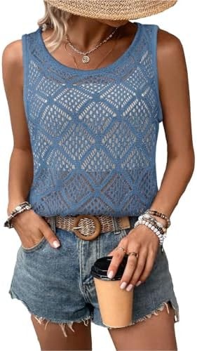 Bosmeer Womens Tops Sleeveless Summer Resort Wear for Women Tank Blue XL