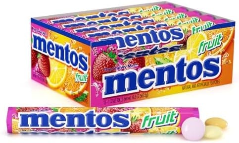Mentos Chewy Mint Candy Roll, Fruit Mint Candies, 14 Pieces Per Roll, 15 Count Party Pack