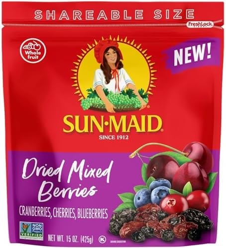 Sun-Maid Dried Mixed Berries - 15 oz Resealable Bag - Dried Cranberries, Cherries, Blueberries - Holiday Snacks and Charcuterie Boards