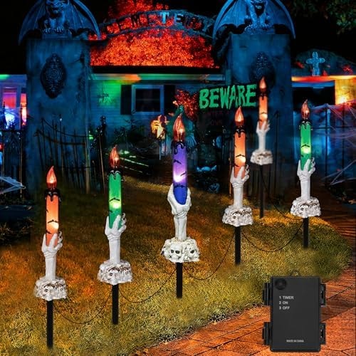 6Pack Halloween Decorations Outdoor Candle Lights Battery Yard Decor Stake