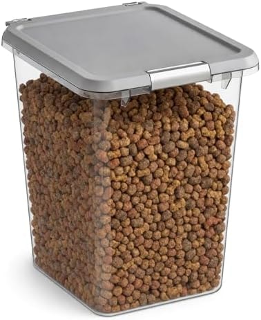 Mighty Tuff 35 lb Dog Food Container with Secure Lid Clasp, Airtight Cat Food Storage Bin, Clear Plastic Pet Food Storage Container with Lid for Kitchen Pantry Organization