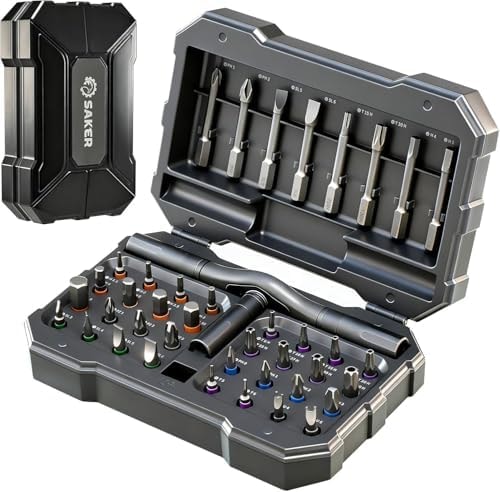 Saker 42-in-1 Magnetic Screwdriver Kit with T Handle Multi-Bit Ratchet Screwdriver Set Gifts for Father, Dad, Home, Computer, Bicycle, Furniture, DIY Dark Grey
