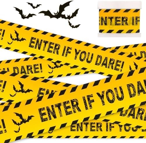 Halloween Decor Caution Tape - Yellow and Black Enter If You Dare Caution Tape, 3 Inch x 82 Ft Spooky Halloween Bat Warning Tapes for Halloween Indoor Outdoor Decorations Party Supplies Favors Decor