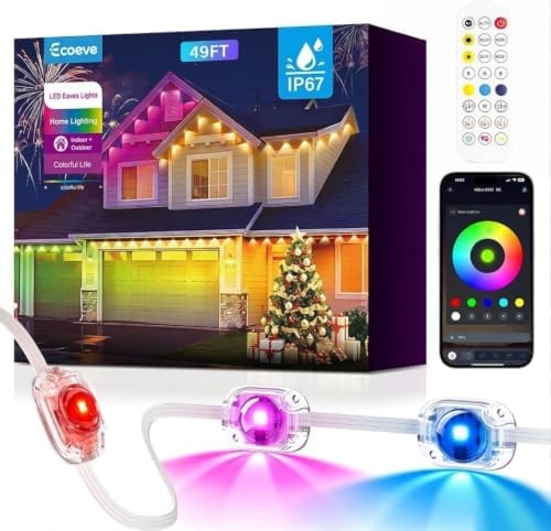 Ecoeve Permanent Outdoor Lights for House, 49ft Christmas RGB+IC Lights