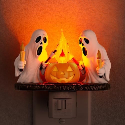 Briignite Halloween Night Light, Ghost Night Light Campfire Flickering