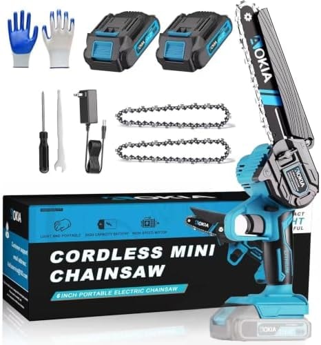 Mini Chainsaw, 20V Cordless 6 Inch, 2×1.5Ah Batteries, Handheld Saw, Blue