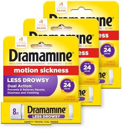 Dramamine All Day Less Drowsy, Motion Sickness Relief, 8 Count, 3 Pack