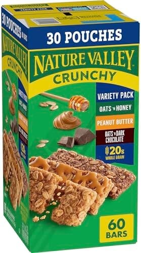 Nature Valley Crunchy Granola Bars, Value Pack, 60 Bars, 44.7 OZ Count (30 Pouches) - Diet Type: Standard, Flavor: