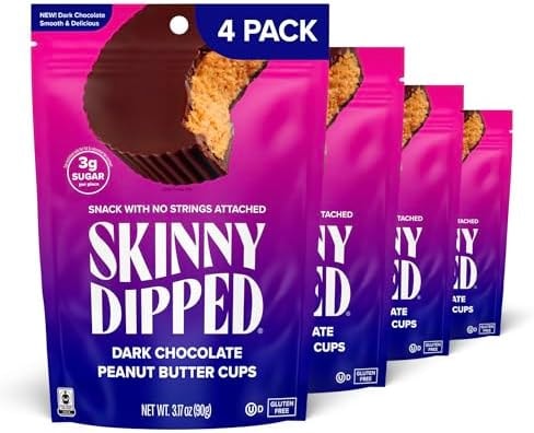 SkinnyDipped Dark Chocolate Peanut Butter Cups, 3.17oz Bags | 4 Pack