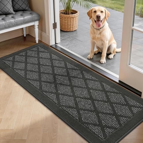 COSY HOMEER Non-Slip Door Mat 20"x48",Entryway Rugs Low Profile,Dark Grey