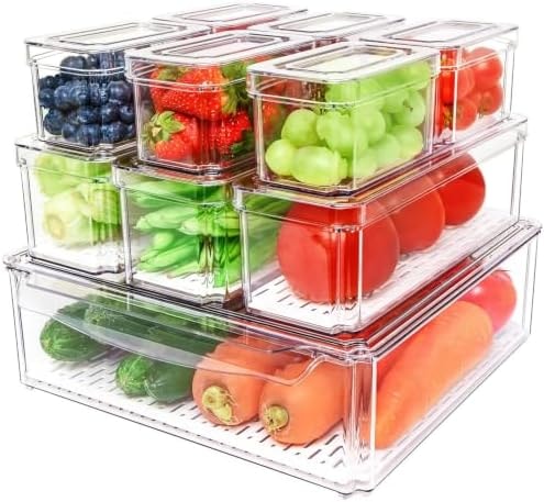 POMEAT 10 Pack Clear Fridge Organizers and Storage with Lids - Stackable