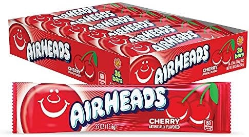 Airheads Full-Size Candy Bars, Cherry, 36 Count Box