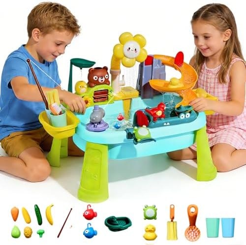 Kids Sand and Water Table, Electric Pump Play Sink, Blue