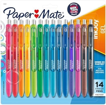 Paper Mate InkJoy Gel Pens, Fine Point (0.5mm), Assorted Colors, 14 Count - Back to School, Teacher Supplies, Writing, Journaling