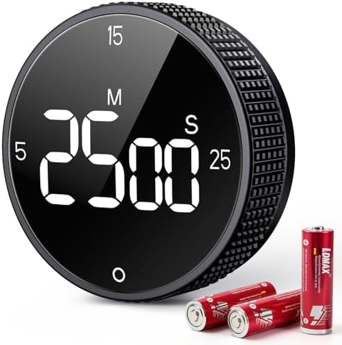 Digital Magnetic Kitchen Timer for Cooking, Large LED Countdown Timer, Rotating Pomodoro Timer, Volume Adjustable, 5/15/25 Min Presets for Kitchen, Baking Grilling Studying