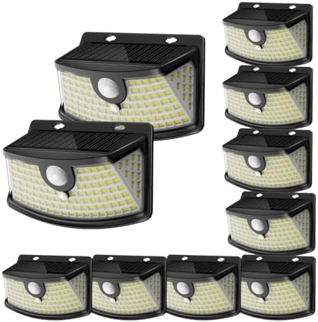 Aootek Solar Motion Sensor Lights Outdoor 120 LEDs, Black, 10 Pack