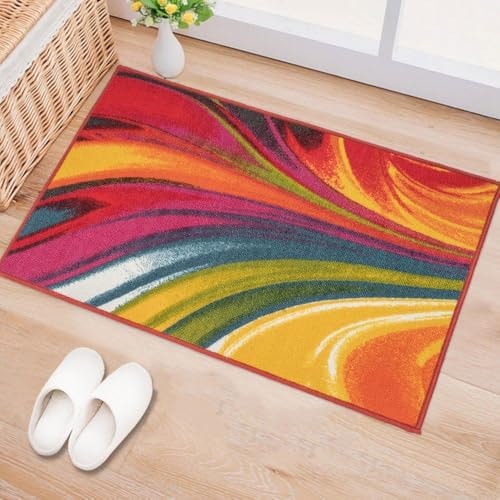 Rugshop Waves Non-Slip Contemporary Modern Area Rug Multi 20" x 30"