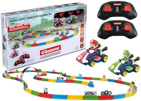 Carrera RC Mario Kart Tabletop Toy Racing Set Featuring Mario & Luigi 2.4GHz Radio Remote Control Cars for Children 6 and up - Ready to Run