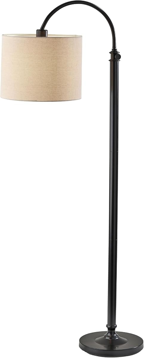 Adesso Antique Bronze Floor Lamp with Oatmeal Linen Shade – Adjustable Height Accent Light for Bedroom, Living Room, or Home Office, up to 68” Tall