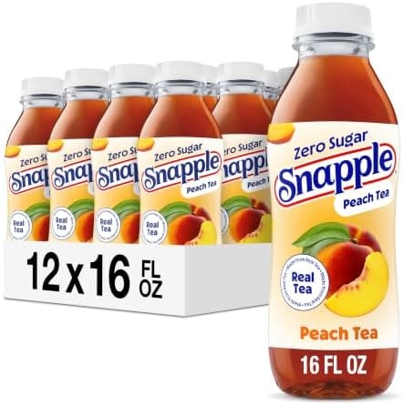 Snapple Zero Sugar Peach Tea, 16 fl oz recycled plastic bottle (Pack of 12)
