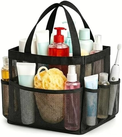 Mesh Shower Caddy Portable with 9 Pockets for College Dorm Room Essentials