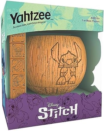 YAHTZEE: Disney Stitch, Collectible Tiki Style Dice Cup, Classic Dice Game Based on Disney’s Lilo & Stitch, Great for Family Night, Officially Licensed Disney Game & Merchandise