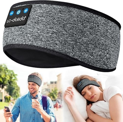 LC-dolida Sleep Headphones Bluetooth 5.4, Headband Headphones Earphones Wireless, Sleep Mask for Gifts,Workout,Jogging,Yoga(Greige)