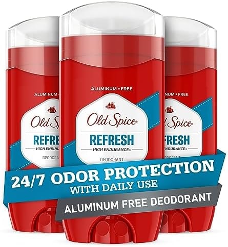 Old Spice Aluminum Free Deodorant For Men, High Endurance, 24/7 Sweat Defense & Odor Protection, 24/7 Freshness & Lasting Scent, Refresh Scent, 3.0 oz (Pack of 3)