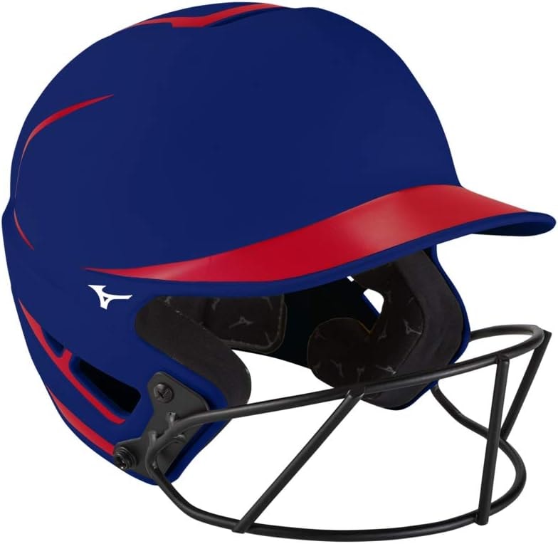 Mizuno F6 Adult Fastpitch Softball Batting Helmet with Mask, RED-NAVY, Large/X-Large