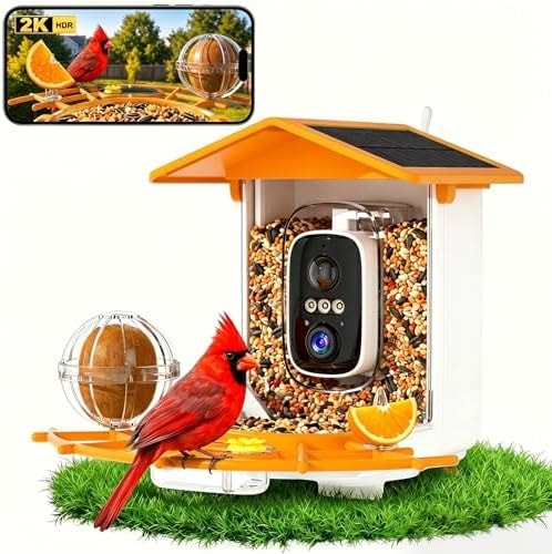 Bird Feeder with Camera,AI Identify Birds Species,2K HD Day/Night Live Stream,Solar Powered 5200mAh Battery,1.8L Hopper, Auto Record Videos, Instant Notifications,Ideal Gift for Bird Lovers