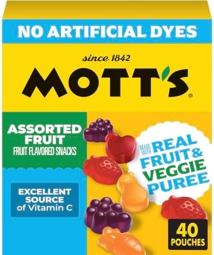 Mott's Assorted Fruit Flavored Snacks, Made with Real Fruit Puree (40 Pack)