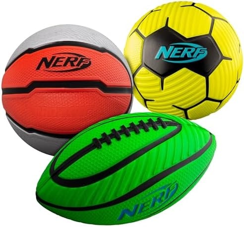 NERF Mini Foam Sports Ball Set - Football+Soccer+Basketball - 3 Pack