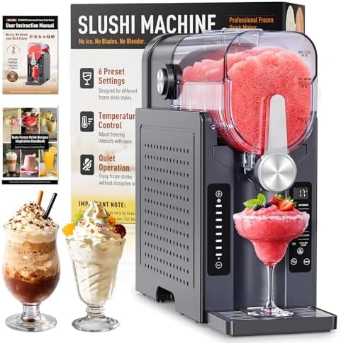 BKPPM Slushie Machine: No Ice Needed Slushy Machine for Home, 6 Preset, Real-Time Temp Display, Auto-Clean | Frozen Margaritas, Cocktails, Frappés, Ice Cream, Smoothies, Milkshakes,Summer Parties