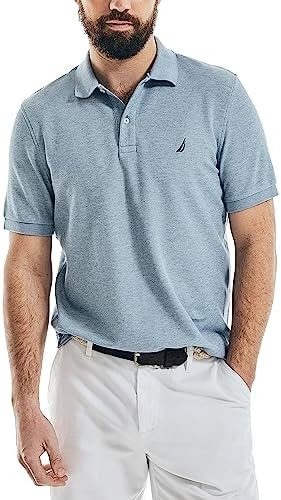Nautica Men's Stainably Crafted Classic Fit Performance Deck Polo, Deep Anchor Heather, XXLarge