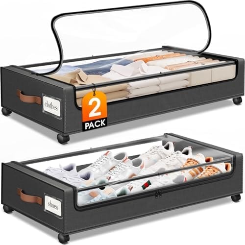 Under Bed Storage with Wheels 2Pack Storage Containers with Clear Window