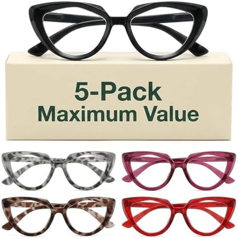 Eyekepper Reading Glasses 2.5, Readers for Women, 5 Pack Cat Eye