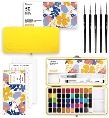 Grabie Set of 50 Color Watercolor Paint Set with Brush Pens