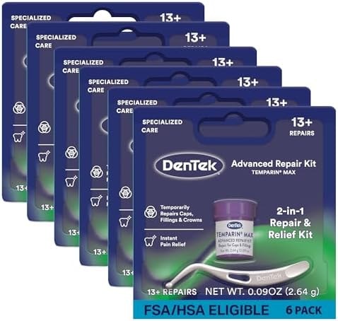DenTek Temparin Max Dental Repair Kit, for Pain Relief & Temporary Repair, Pack of 6 Kits, 13+ Repairs per Kit