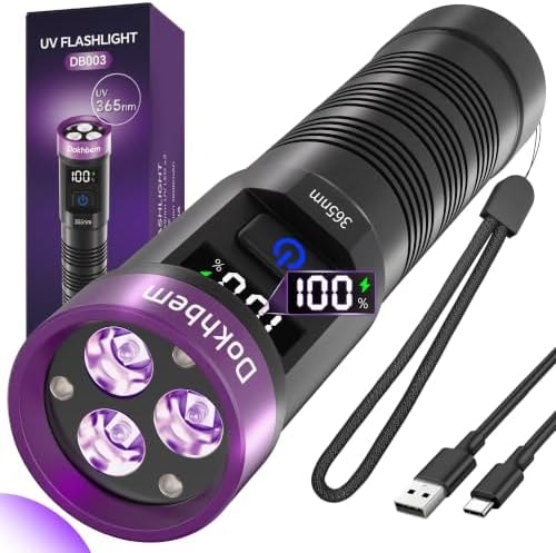 Dokhbem 365nm 3LED UV Flashlight Black Light Powerful UV Light Rechargeable