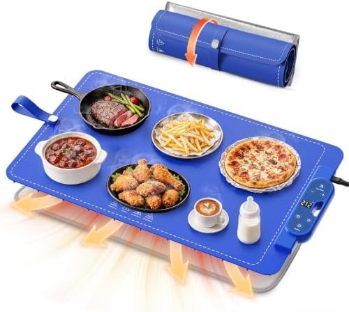 FJAU Warming Mat for Food, Extra Large 26"x15", 7 Heat Levels, 8 Hour Timer