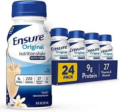 Ensure Original Vanilla Nutrition Shake With Fiber | Small Meal Replacement Shake | Ready to Drink | 9g Protein, 27 Vitamins and Minerals | 8 fl oz - 24 Pack